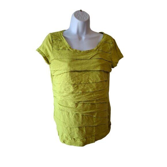 Ann Taylor Loft Womens Top M Lime Green Layered Textured Short Sleeve Preppy - Picture 1 of 6
